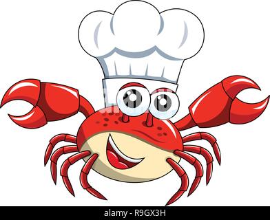 Chef cuisinier avec mascotte crabe hat isolated on white Illustration de Vecteur