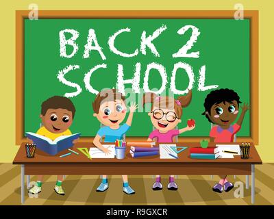 Retour à l'École sur tableau noir Happy kids enfants classe Illustration de Vecteur