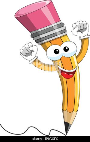 Cartoon Mascot crayon exultant isolated on white Illustration de Vecteur