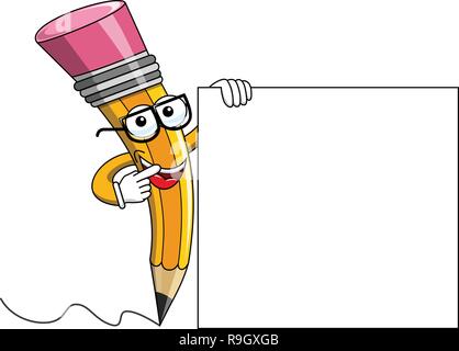 Cartoon Mascot crayon portant des lunettes de lecture montrant ouverture vierge isolated on white Illustration de Vecteur