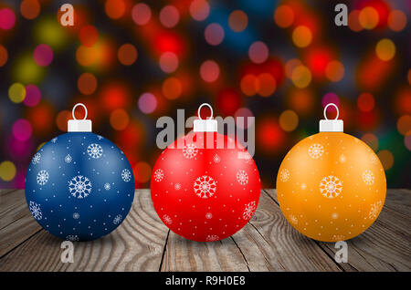 Fond de Noël avec trois boules de noël. Banque D'Images