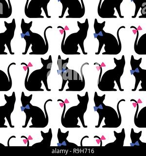 Modèle sans couture avec black cat silhouette. Vector background Illustration de Vecteur