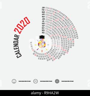 Calendrier 2020 Calendrier 2020 Modèle.Lot de 12 mois.Calendrier de l'année modèle de vecteur conception.Vector illustration. Illustration de Vecteur