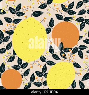 Citrons oranges avec des feuilles et des baies motif transparent Illustration de Vecteur