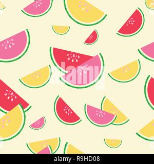 L'été rouge, rose et jaune motif transparent pastèques Illustration de Vecteur