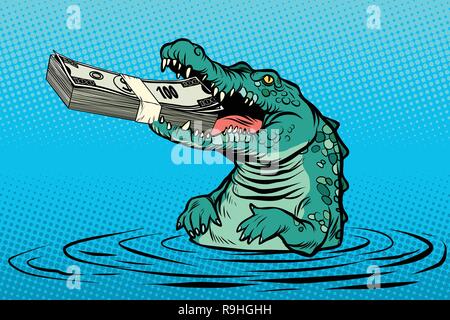Crocodile vert mange de l'argent Illustration de Vecteur