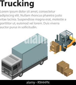 Chargement du camionnage, l'arrière-plan concept style isométrique Illustration de Vecteur