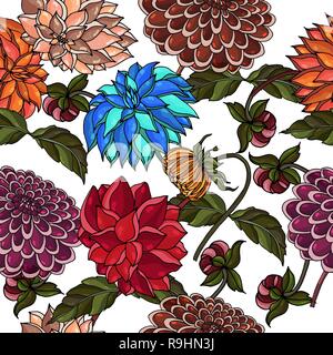 Fleurs esquissée dans des couleurs vives - seamless background Illustration de Vecteur