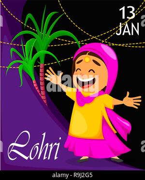 Hiver populaires Punjabi folk festival Lohri. Drôle de fête indienne. Personnage de la danse. Vector illustration sur bright colorful Illustration de Vecteur