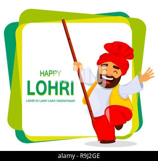 Hiver populaires Punjabi folk festival Lohri. Drôle homme sikh de célébrer. Personnage de danse avec stick. Illustration Vecteur de résumé Illustration de Vecteur