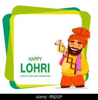 Hiver populaires Punjabi folk festival Lohri. Drôle homme sikh de célébrer. Joyeux personnage. Vector illustration sur fond abstrait Illustration de Vecteur