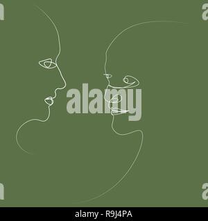 Deux personnes silhouettes tirées avec une seule ligne. Vector illustration simple. Sur fond de couleur distincte. Illustration de Vecteur