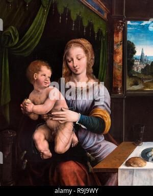 Vierge à l'enfant par Joos van Cleve, huile sur bois, c.1530 Banque D'Images