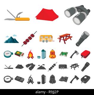 Ax,,sac,banc,jumelles,camp camp,camping,location,caravane,caricature,Black,poitrine,collection,design,compas,bois,lampe,randonnées,gris,illustration,isolé,kebab,couteau,logo,carte,match,viande,médecine,montagne,nature,la nuit,,parking,set,signer l'été,symbole,tente,thermos,tourisme,tourisme,voyage,remorque,locations,web,vecteur vecteurs vecteur , Illustration de Vecteur