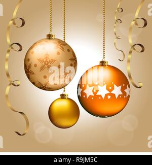 Arrière-plan avec des boules de Noël et des rubans, vector illustration Illustration de Vecteur