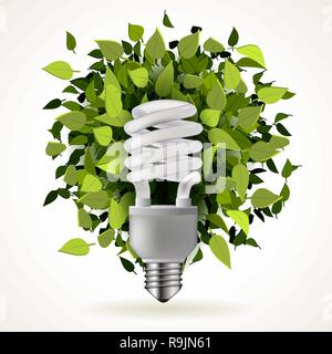 Lampe à économie d'énergie Lumière icône avec feuilles vertes, abstract vector illustration Illustration de Vecteur