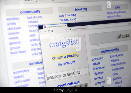 Montréal, Canada - 24 décembre 2018, Craigslist : Atlanta page d'accueil. Craigslist est un site de petites annonces avec l'emploi, le logement, fo Banque D'Images