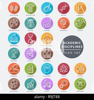 Les disciplines universitaires icon set isolés, vector illustration Illustration de Vecteur