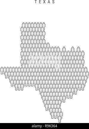 Les gens vector map du Texas, de l'État américain. Silhouette stylisée, les gens foule dans la forme d'une carte du Texas. La population du Texas. Illustration isolé sur Whi Illustration de Vecteur