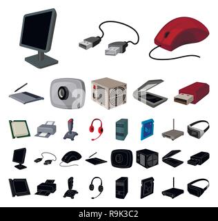 Caricature de l'ordinateur personnel, des icônes noires dans set collection pour la conception. Outillage et accessoires stock symbol vector illustration. Illustration de Vecteur