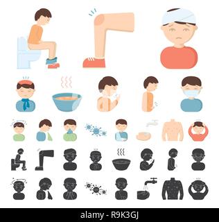 Douleurs abdominales,art,caricature,Black,collection,toux,design,diarrhée,malades,maladie,dizzziness,classique,mains,fracture,head,maux de tête,hôpital,santé,chaud,maladie,icône,illustration,dommage,infection,isolé,logo,Genou,homme,mask,nez,la douleur,patient,fessier,TOURNANT,set,malade,signer,etat,soupe,traitement,symbole vecteur,vomissements,virus,web,laver les vecteurs vecteur , Illustration de Vecteur