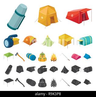 Différents types de tentes cartoon, icônes noires dans set collection pour la conception. Abri temporaire et du logement symbole vecteur illustration de stock. Illustration de Vecteur