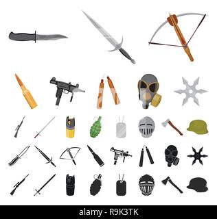 Les armes d'assaut,,,ax,lames,combat,balles,caricature,cartouche,Black,collection,combat,défense,arbalète,design,feu,gaz,pistolet,Grenade,remise,casque,suspension,illustration,isolé,couteau,logo,masque,moyens,metal,médiévale,militaires,,modernes,nunchuk,1,carabine,set,shuriken,signer,sniper,acier,soldat,épée,cote,tags,deux,uzi vecteur,guerre,armes,armes,vecteurs vecteur web , Illustration de Vecteur