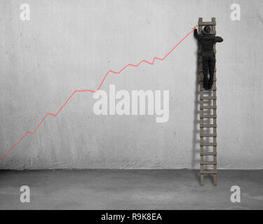 De plus en plus de dessin Homme flèche rouge sur mur de béton Banque D'Images