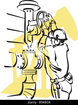 Illustration d'un travailleur d'huile à l'œuvre dans une plate-forme pétrolière Illustration de Vecteur