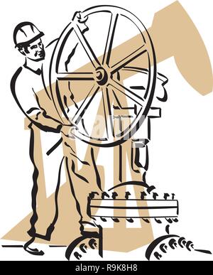 Illustration d'un travailleur d'huile à l'œuvre dans une plate-forme pétrolière Illustration de Vecteur