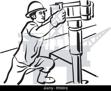 Illustration d'un travailleur d'huile à l'œuvre dans une plate-forme pétrolière Illustration de Vecteur