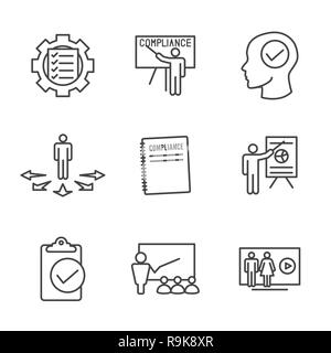 Les tests de conformité et d'instruction des icônes avec instructeur étudiants travailleurs Illustration de Vecteur