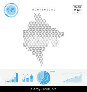 Monténégro Personnes Carte des Icônes. Les gens foule dans la forme d'une carte du Monténégro. Silhouette stylisée du Monténégro. La croissance démographique, du vieillissement de l'Infographie Banque D'Images