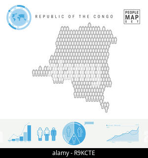 République du Congo Personnes Carte des Icônes. Les gens foule dans la forme d'une carte du Congo. Silhouette stylisée du Congo. La croissance démographique, du vieillissement de l'Infographie Banque D'Images