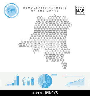 République démocratique du Congo Personnes Carte des Icônes. Les gens foule dans la forme d'une carte de la RD du Congo. Silhouette stylisée. La croissance de la population et au vieillissement Inf Banque D'Images