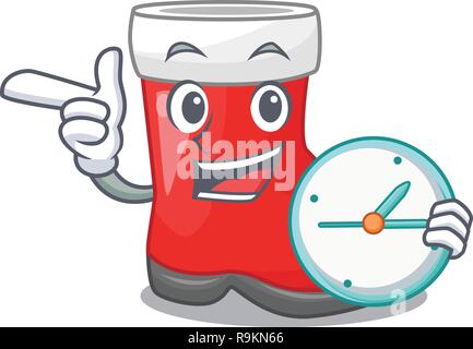 Avec clock christmas santa boot isolé sur Mascot Illustration de Vecteur