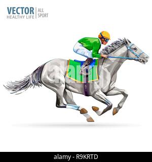 Jockey sur course de chevaux. Champion. Hippodrome. Hippodrome. Aller de course. L'équitation. Vector illustration. Derby. Isolé sur fond blanc. Illustration de Vecteur