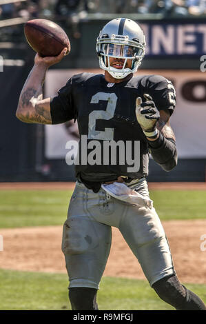 Oakland, Californie, USA. 15e Août, 2013. Oakland Raiders quarterback Terrelle Pryor (2) passe au-dessous un champ le Dimanche, Septembre 15, 2013, dans la région de Oakland, Californie. Les raiders défait les jaguars 34-31. Crédit : Al Golub/ZUMA/Alamy Fil Live News Banque D'Images