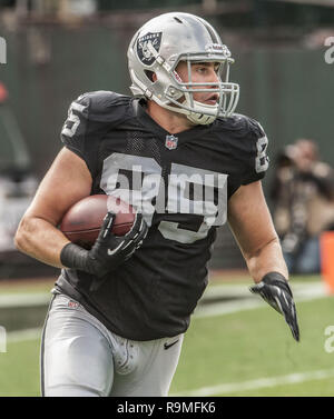 Oakland, Californie, USA. 27 Oct, 2013. Oakland Raiders tight end Jeron Mastrud (85) s'exécute après avoir passer le dimanche, Octobre 27, 2013, dans la région de Oakland, Californie. Les raiders défait les Steelers 21-18. Crédit : Al Golub/ZUMA/Alamy Fil Live News Banque D'Images