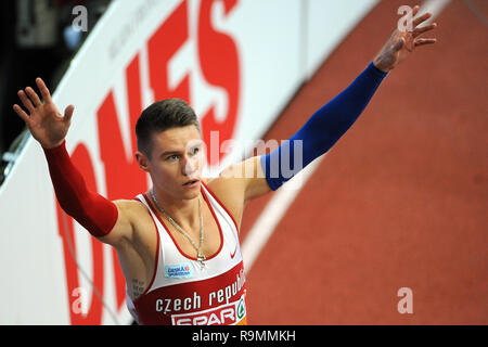 Prague, République tchèque. 7 mars, 2015. L'Europe d'athlétisme en salle 2015 à Prague, en République tchèque, le samedi, 7 mars 2015. Pavel Maslak de République tchèque men' s 400 mètres course pendant l'Europe d'athlétisme en salle 2015. Credit : Slavek Ruta/ZUMA/Alamy Fil Live News Banque D'Images