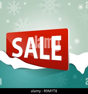 Vente d'hiver réaliste rouge sur un fond de bannière et de la neige. La vente. Vente d'hiver. Vente de Noël. Nouvelle année. Vector illustration Illustration de Vecteur