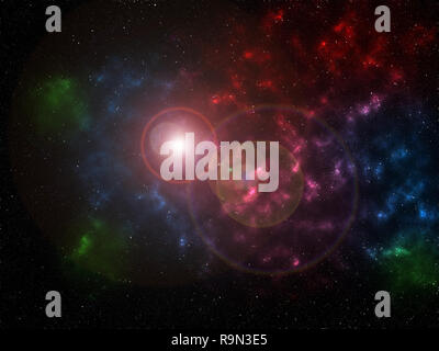 Univers rempli avec une étoile brillante et petites étoiles, galaxies et nébuleuses Banque D'Images