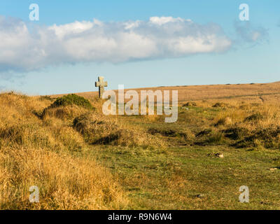 Croix près de Crazywell Crazywell Pool, l'un d'un certain nombre de croix qui marquent la route du chemin reliant les moines abbaye de Buckfast, Travistock et Buckland. Banque D'Images