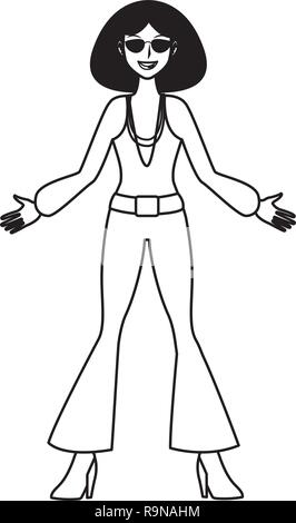 Disco femme cartoon en noir et blanc Illustration de Vecteur