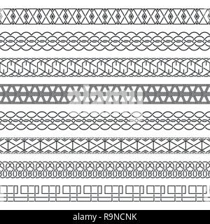 Vector set de diviseurs monochrome. Frontières pour le texte, les cartes d'invitation, diverses éditions d'impression. Les modes horizontal homogène. Les éléments ethniques de Illustration de Vecteur