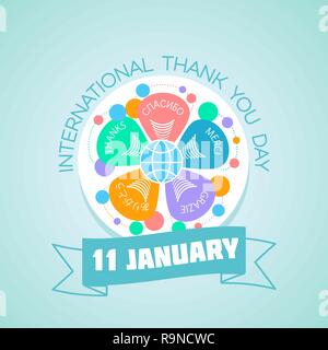 Pour chaque jour de calendrier le 11 janvier. Carte de vœux. Maison de Vacances International - Merci 24. Icône dans le style linéaire Illustration de Vecteur