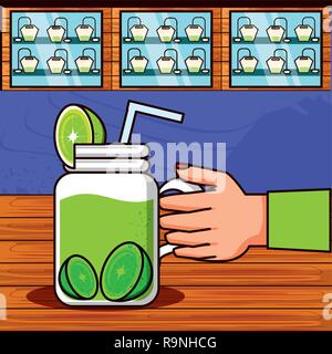 La main avec délicieuse tasse de thé et citron vector illustration design Illustration de Vecteur