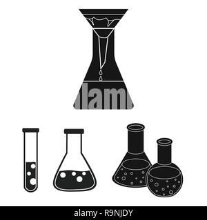 Bécher erlenmeyer,chimie,volumétrique,verre,ballon,laboratoire,chimiques,équipement,tube,science,,test,biotechnology,biologie,set,icône,,illustration,collection,isolé,design,graphisme,élément,signer,Black,simple, vecteurs vecteur , Illustration de Vecteur