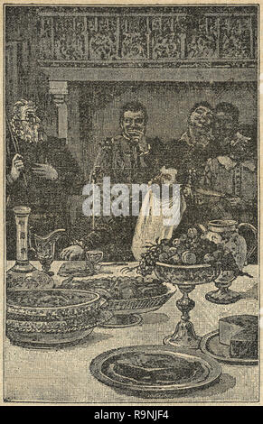 Le physien interdit à Sancho Panza de manger. Don Quichotte scène de roman. Illustration de Calleja Edition publiée en 1916. Banque D'Images