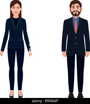 Businessman et femme d'affaires vêtus de costumes, personnages de télévision style. Illustration de Vecteur